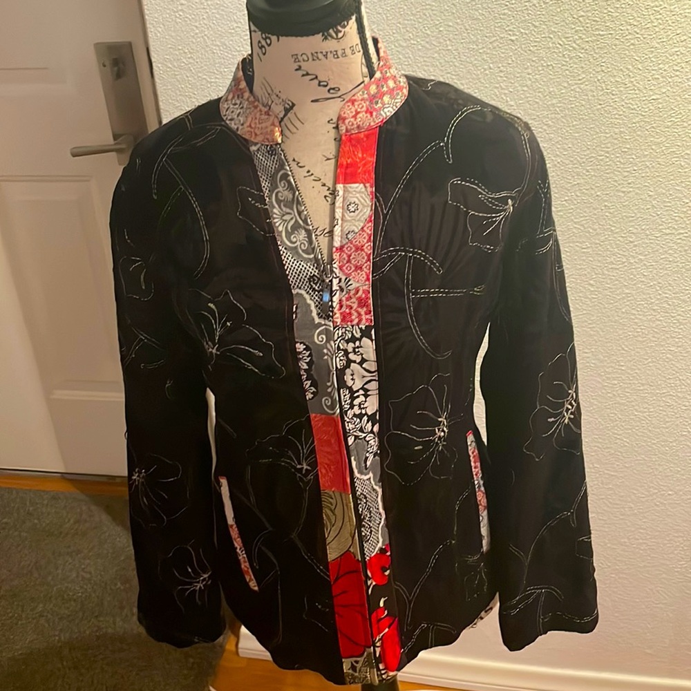 Small Chicos Black embroidered Asian-inspired Jacket